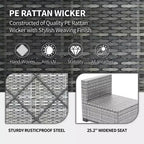 Ensemble de mobilier de patio 7 pièces avec table basse en verre, canapé sectionnel modulaire en rotin PE avec coussins pour patio