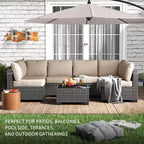 Ensemble de mobilier de patio 7 pièces avec table basse en verre, canapé sectionnel modulaire en rotin PE avec coussins pour patio