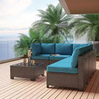 Ensemble de mobilier de patio 7 pièces avec table basse en verre, canapé sectionnel modulaire en rotin PE avec coussins pour patio