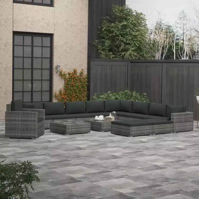 vidaXL Salon de jardin modulaire 13 pièces en résine tressée gris