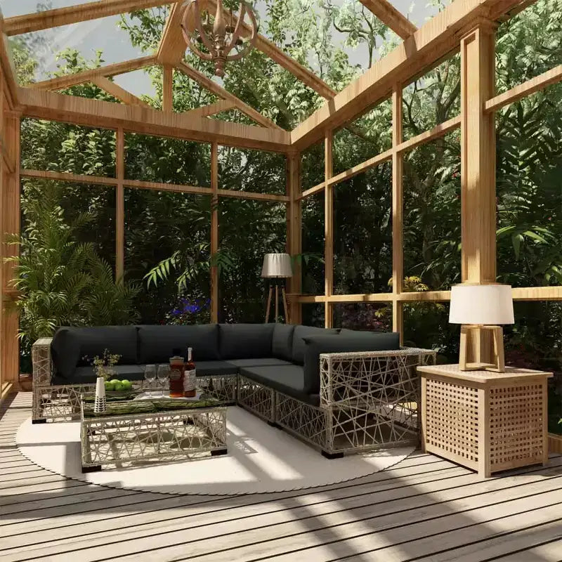 vidaXL Salon de jardin 6 places en résine tressée gris avec accoudoirs réglables