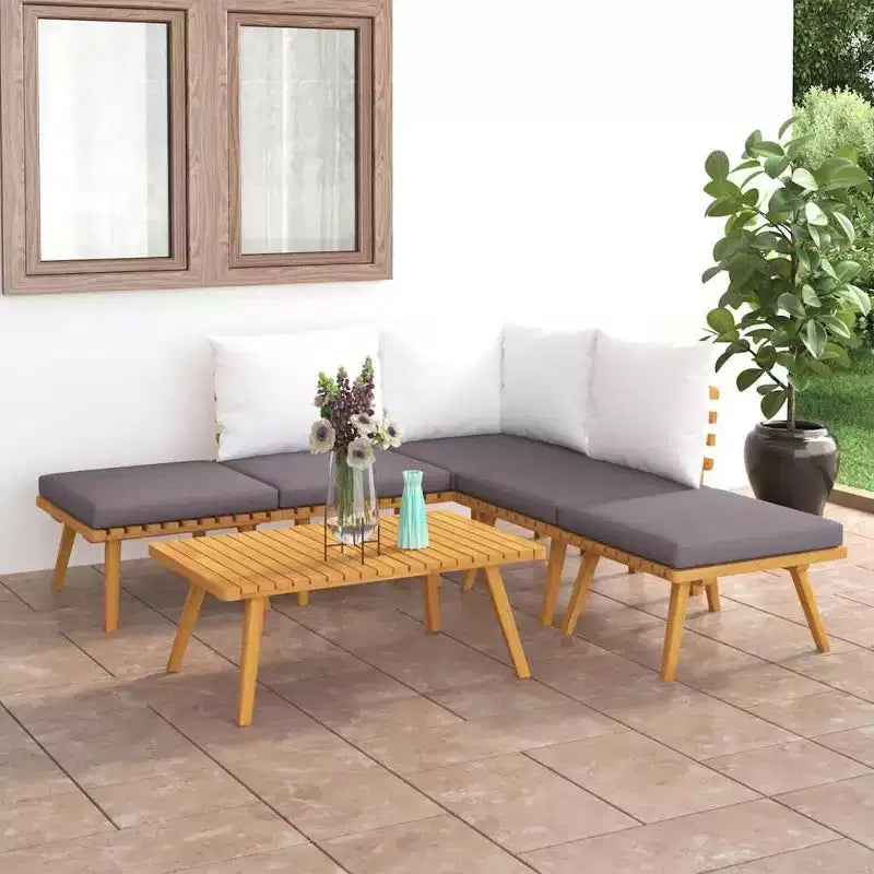 vidaXL Salon de jardin naturel, gris foncé, blanc