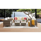 Ensemble de patio 6 pièces avec coussins et table brasero