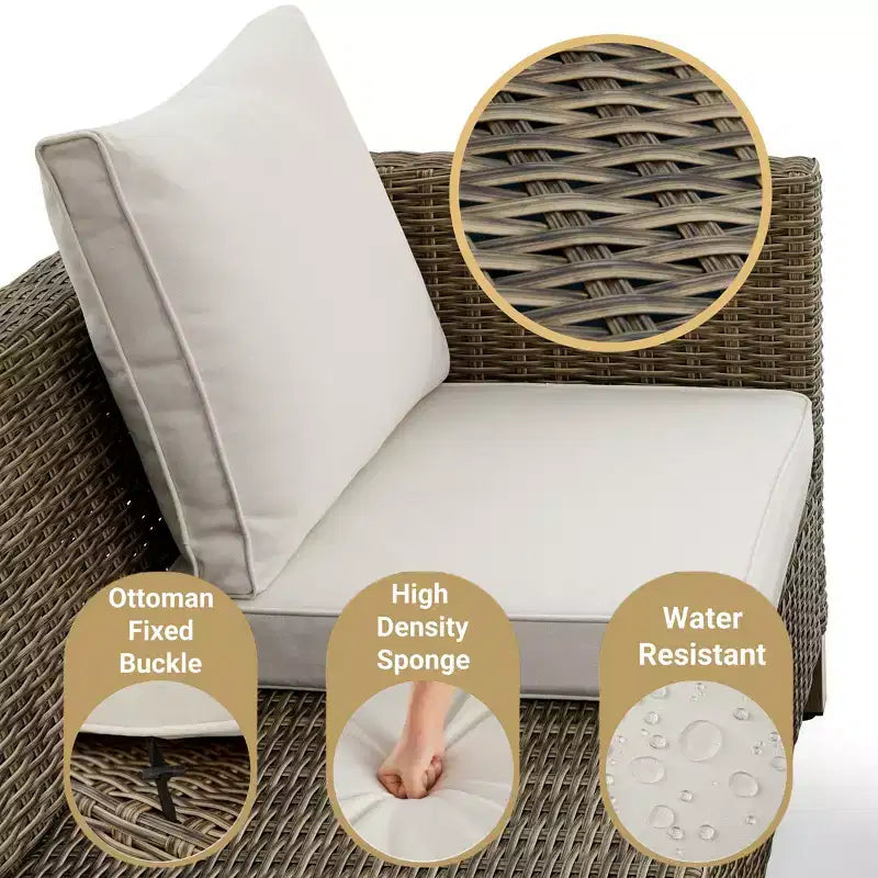 Ensemble de patio 6 pièces avec coussins et table brasero