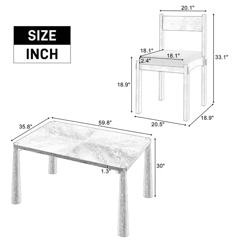 Ensemble de salle à manger rétro 7 pièces Whisen avec chaises rembourrées