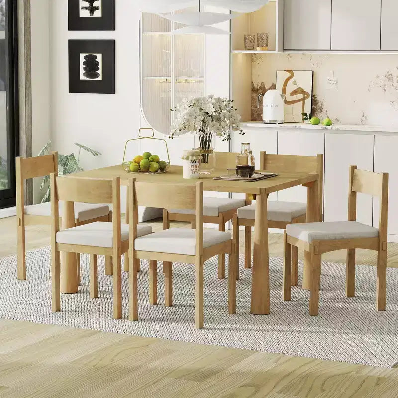 Ensemble de salle à manger rétro 7 pièces Whisen avec chaises rembourrées