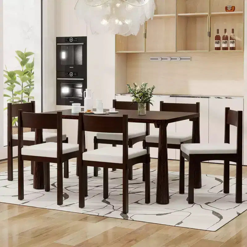 Ensemble de salle à manger rétro 7 pièces Whisen avec chaises rembourrées