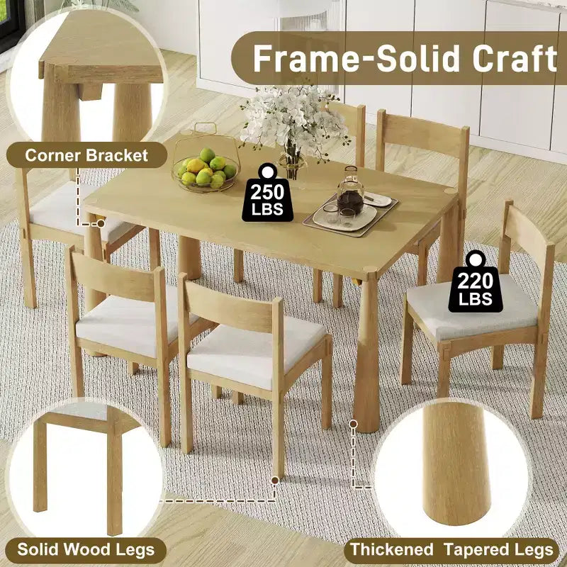 Ensemble de salle à manger rétro 7 pièces Whisen avec chaises rembourrées