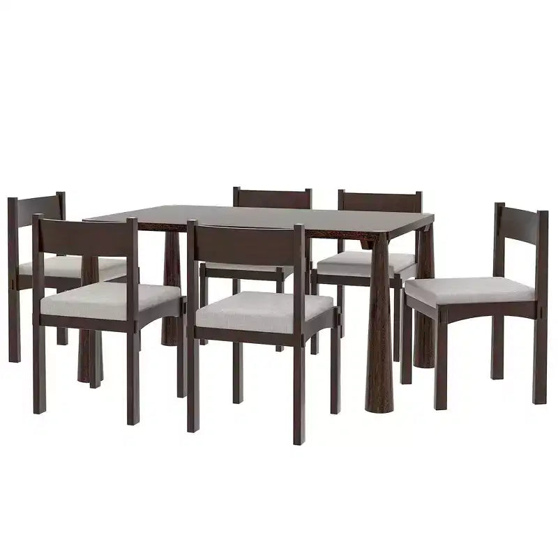 Ensemble de salle à manger rétro 7 pièces Whisen avec chaises rembourrées