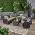 Christopher Knight Home Lucia Outdoor Wicker 7 Seater Chat Set with Cushion