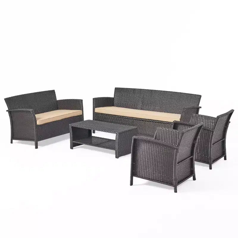 Salon de jardin 7 places en osier Lucia Christopher Knight Home avec coussins