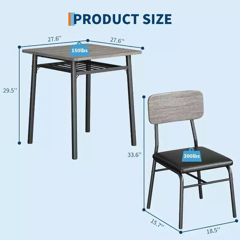 Ensemble de salle à manger 3 pièces pour 2 personnes, table de cuisine en bois avec étagère de rangement, 2 chaises rembourrées, ensemble de salle à manger pour petit espace, appartement
