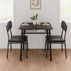 Ensemble de salle à manger 3 pièces pour 2 personnes, table de cuisine en bois avec étagère de rangement, 2 chaises rembourrées, ensemble de salle à manger pour petit espace, appartement