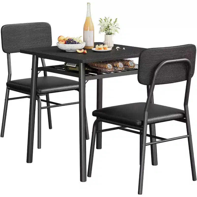 3-Piece Dining Table Set for 2, Wood Kitchen Table with Storage Rack, Upholstered Chairs of 2, Dining Room Set for Small Space, Apartment