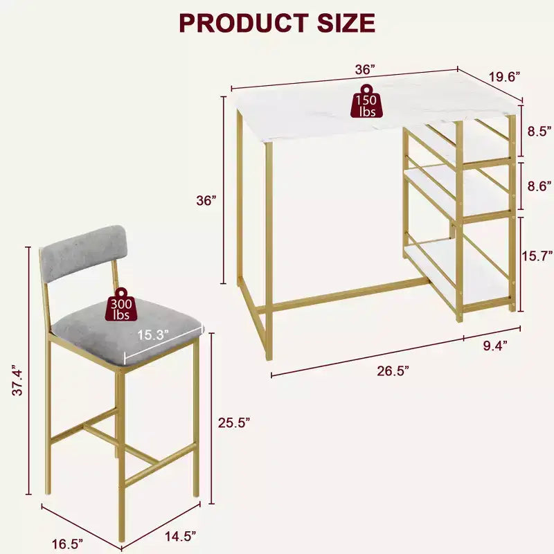 1 table à manger et 2 tabourets de bar, ensemble de salle à manger, montage facile, ensemble de table compact et moderne pour cuisine, salle à manger, petits espaces, meubles de maison