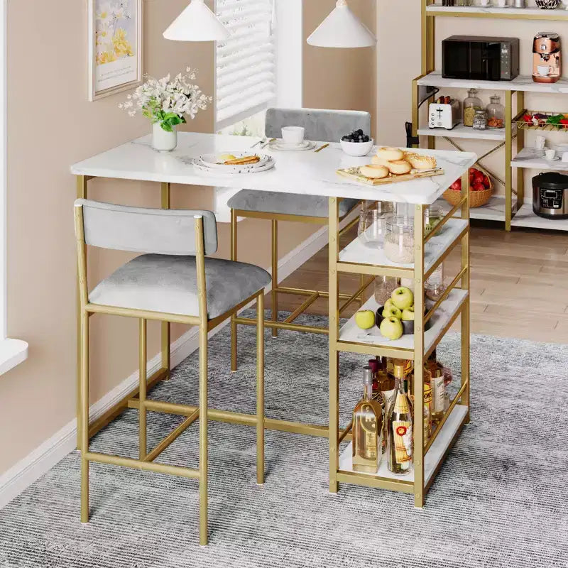 1 table à manger et 2 tabourets de bar, ensemble de salle à manger, montage facile, ensemble de table compact et moderne pour cuisine, salle à manger, petits espaces, meubles de maison