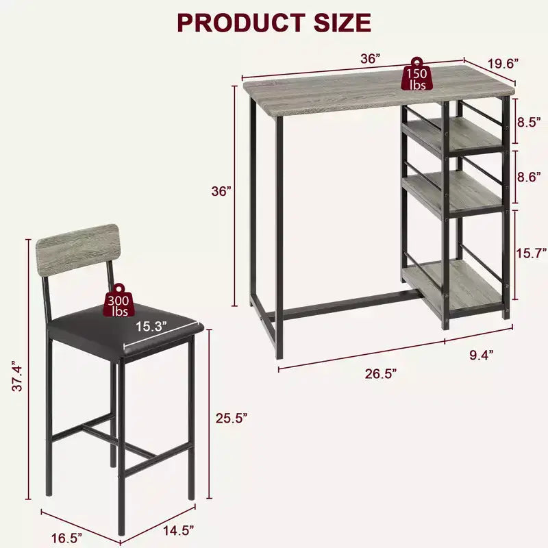 1 table à manger et 2 tabourets de bar, ensemble de salle à manger, montage facile, ensemble de table compact et moderne pour cuisine, salle à manger, petits espaces, meubles de maison