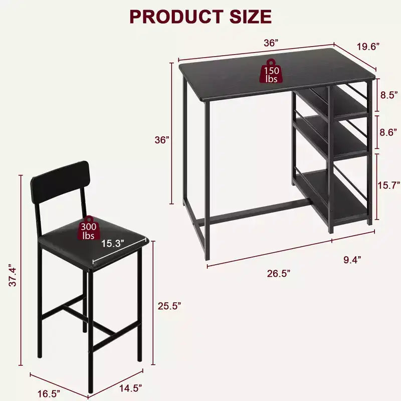 1 table à manger et 2 tabourets de bar, ensemble de salle à manger, montage facile, ensemble de table compact et moderne pour cuisine, salle à manger, petits espaces, meubles de maison