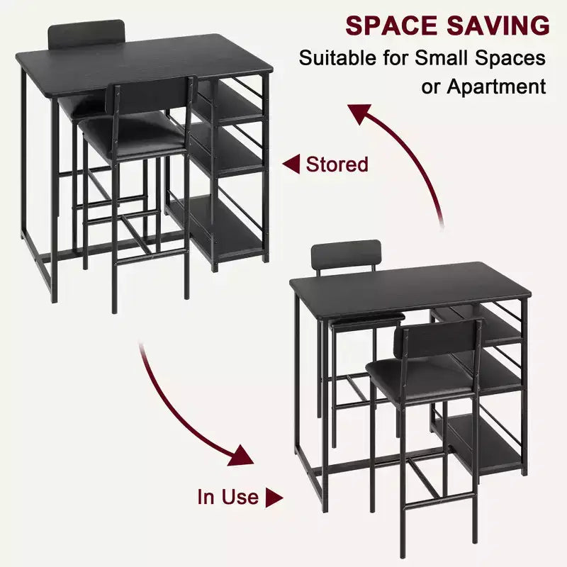 1 table à manger et 2 tabourets de bar, ensemble de salle à manger, montage facile, ensemble de table compact et moderne pour cuisine, salle à manger, petits espaces, meubles de maison