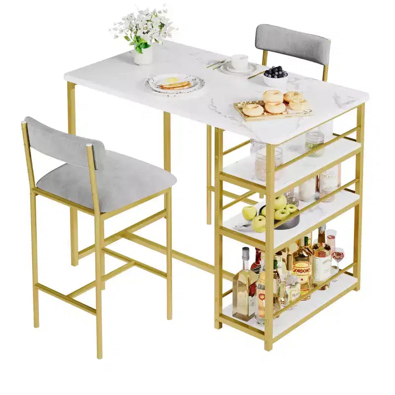 1 table à manger et 2 tabourets de bar, ensemble de salle à manger, montage facile, ensemble de table compact et moderne pour cuisine, salle à manger, petits espaces, meubles de maison