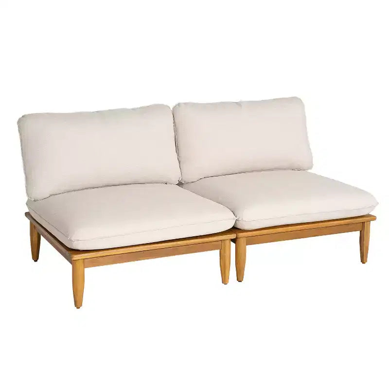 Christopher Knight Home Sacova Chaise d'extérieur sans accoudoirs en bois d'acacia, cadre finition teck avec coussin beige, lot de 2