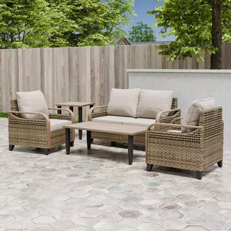 EAGLE PEAK Ensemble de conversation d'extérieur en osier pour patio, 2 fauteuils, canapé 2 places, table basse et table d'appoint, 5 pièces