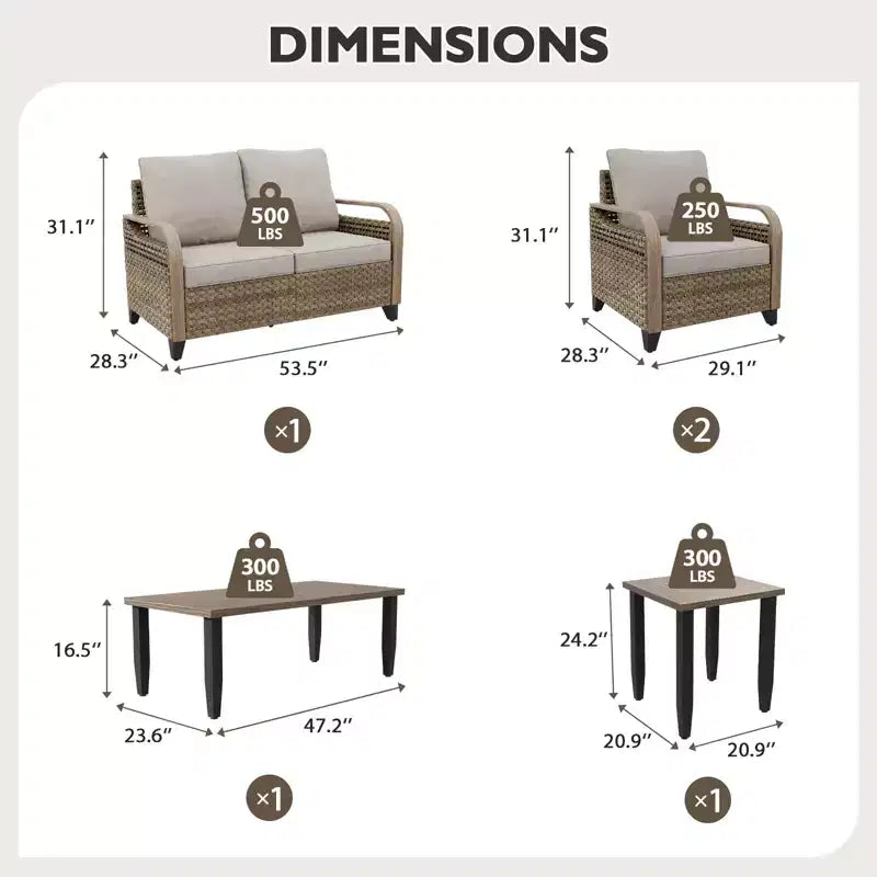 EAGLE PEAK Ensemble de conversation d'extérieur en osier pour patio, 2 fauteuils, canapé 2 places, table basse et table d'appoint, 5 pièces