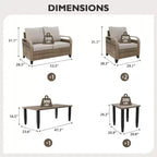EAGLE PEAK Ensemble de conversation d'extérieur en osier pour patio, 2 fauteuils, canapé 2 places, table basse et table d'appoint, 5 pièces