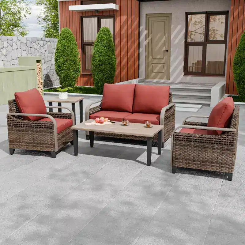 EAGLE PEAK Ensemble de conversation d'extérieur en osier pour patio, 2 fauteuils, canapé 2 places, table basse et table d'appoint, 5 pièces