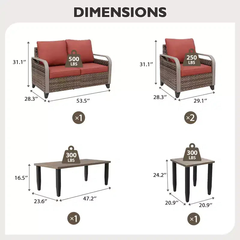 EAGLE PEAK Ensemble de conversation d'extérieur en osier pour patio, 2 fauteuils, canapé 2 places, table basse et table d'appoint, 5 pièces