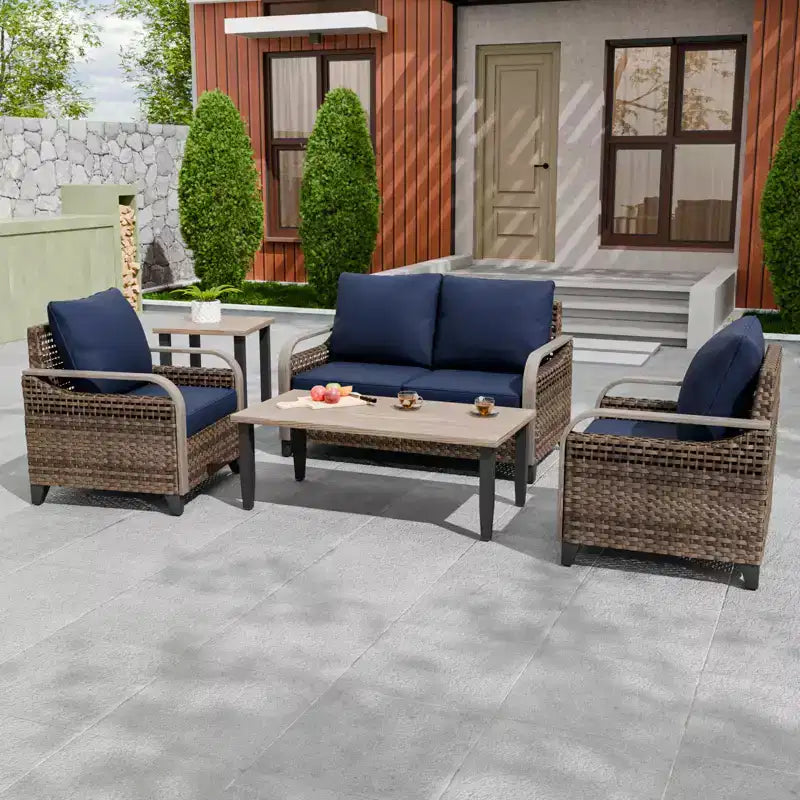 EAGLE PEAK Ensemble de conversation d'extérieur en osier pour patio, 2 fauteuils, canapé 2 places, table basse et table d'appoint, 5 pièces