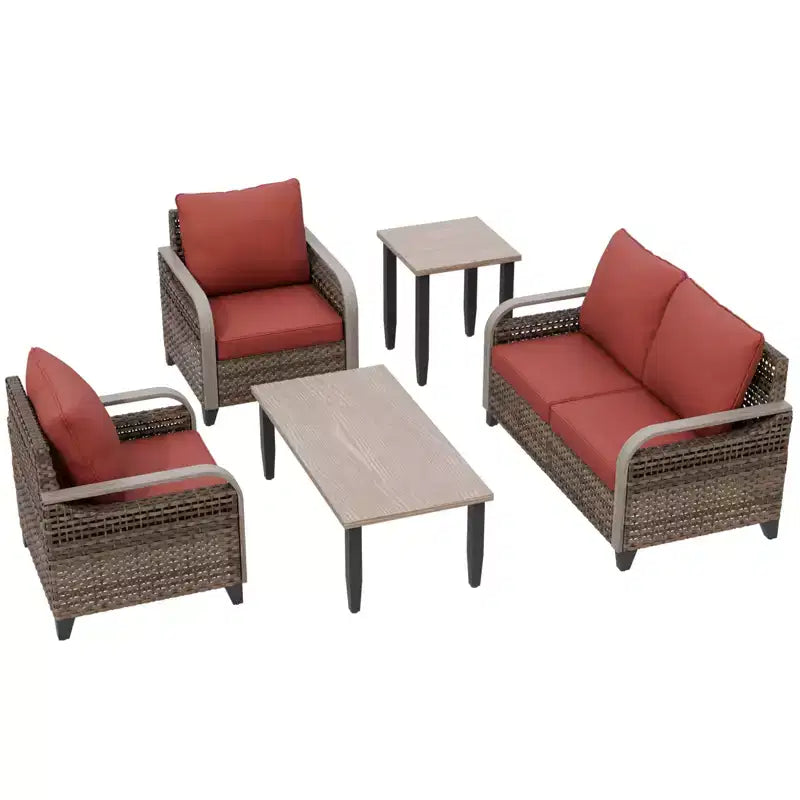 EAGLE PEAK Ensemble de conversation d'extérieur en osier pour patio, 2 fauteuils, canapé 2 places, table basse et table d'appoint, 5 pièces