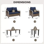 EAGLE PEAK Ensemble de conversation d'extérieur en osier pour patio, 2 fauteuils, canapé 2 places, table basse et table d'appoint, 5 pièces
