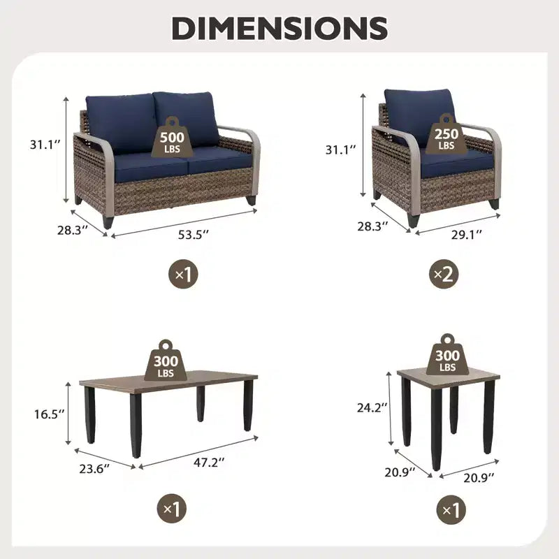 EAGLE PEAK Ensemble de conversation d'extérieur en osier pour patio, 2 fauteuils, canapé 2 places, table basse et table d'appoint, 5 pièces