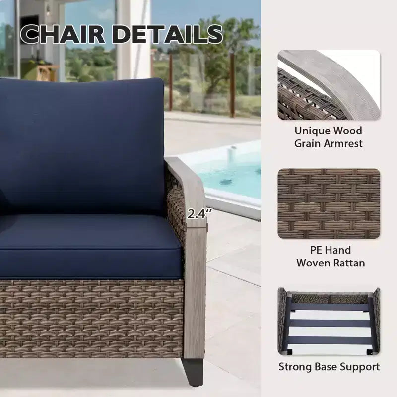 EAGLE PEAK Ensemble de conversation d'extérieur en osier pour patio, 2 fauteuils, canapé 2 places, table basse et table d'appoint, 5 pièces