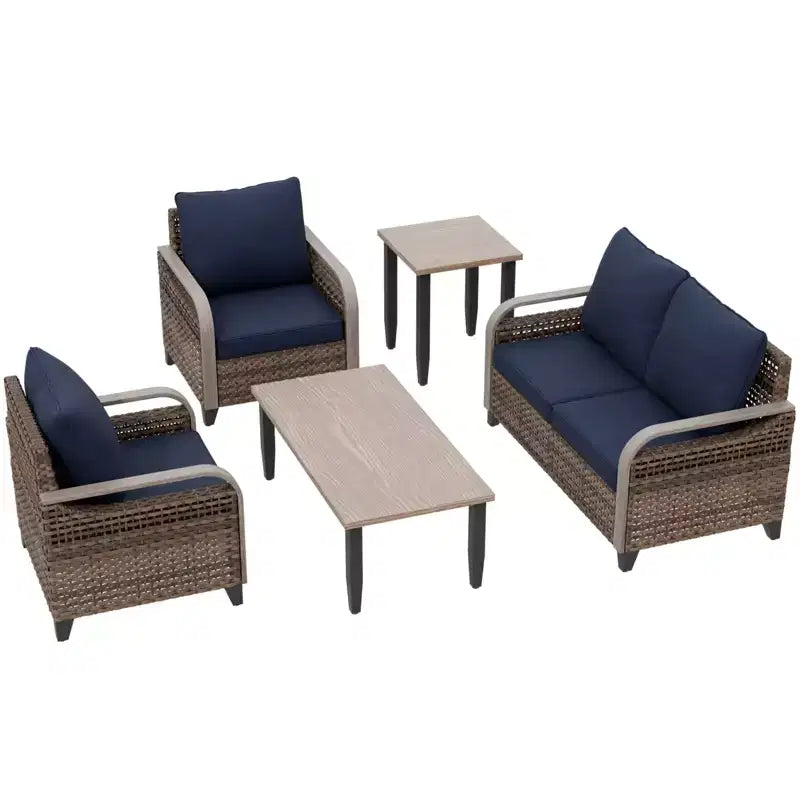 EAGLE PEAK Ensemble de conversation d'extérieur en osier pour patio, 2 fauteuils, canapé 2 places, table basse et table d'appoint, 5 pièces