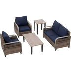 EAGLE PEAK Ensemble de conversation d'extérieur en osier pour patio, 2 fauteuils, canapé 2 places, table basse et table d'appoint, 5 pièces
