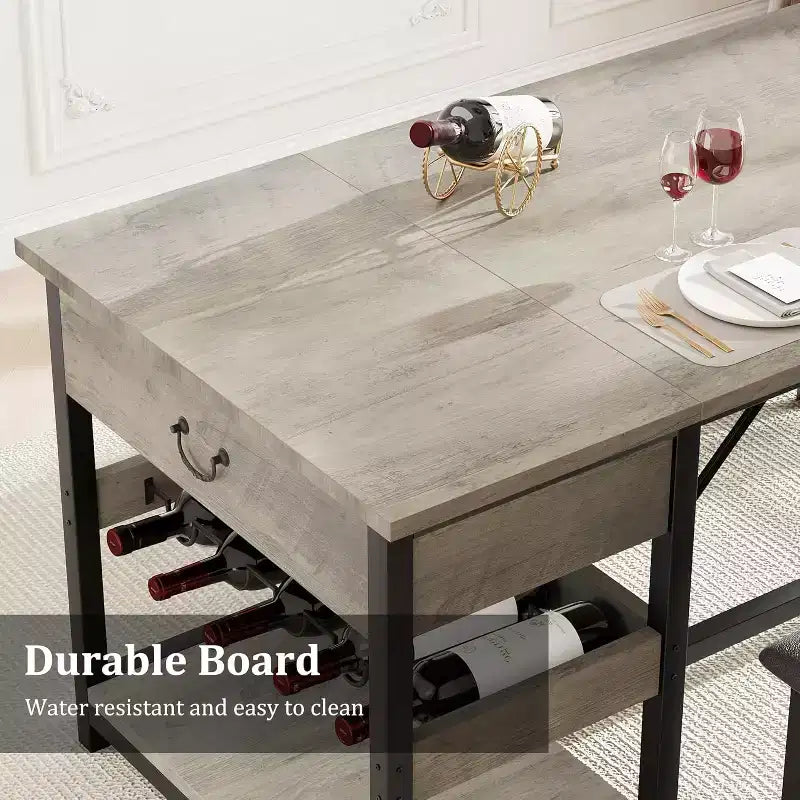 Ensemble de salle à manger CuisinSmart pour 4, ensemble de salle à manger avec 2 bancs rembourrés, ensemble de salle à manger peu encombrant avec tiroirs de rangement et casier à vin