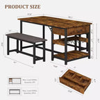 Ensemble de salle à manger CuisinSmart pour 4, ensemble de salle à manger avec 2 bancs rembourrés, ensemble de salle à manger peu encombrant avec tiroirs de rangement et casier à vin