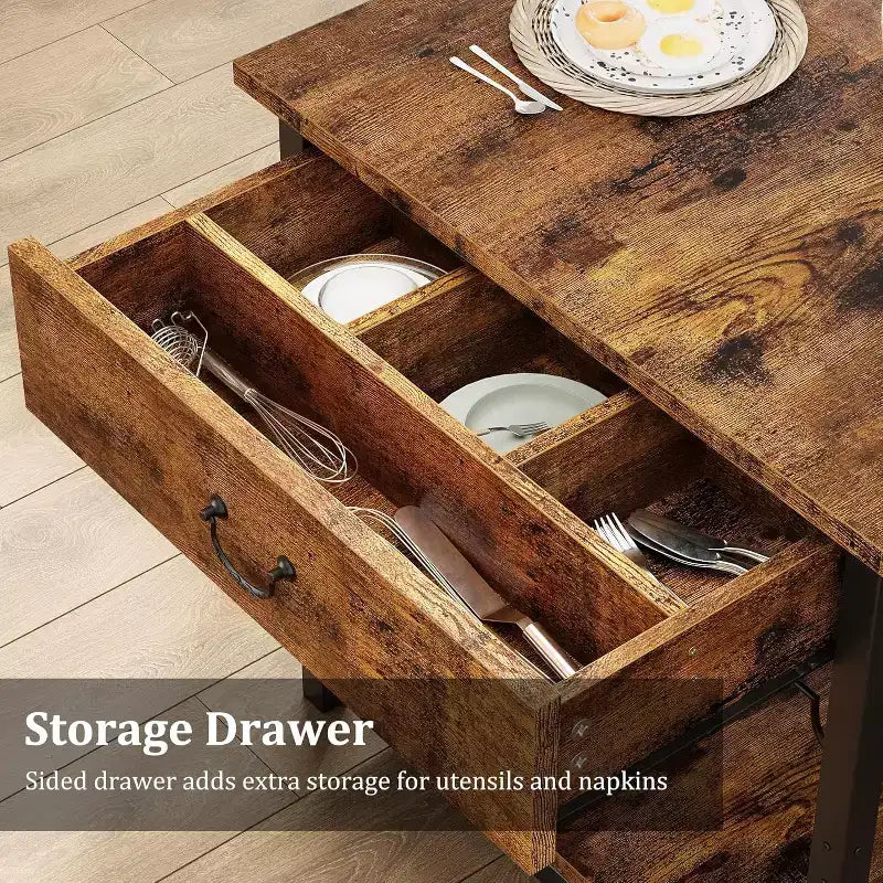 Ensemble de salle à manger CuisinSmart pour 4, ensemble de salle à manger avec 2 bancs rembourrés, ensemble de salle à manger peu encombrant avec tiroirs de rangement et casier à vin