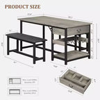 Ensemble de salle à manger CuisinSmart pour 4, ensemble de salle à manger avec 2 bancs rembourrés, ensemble de salle à manger peu encombrant avec tiroirs de rangement et casier à vin