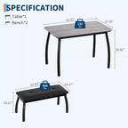 Ensemble de salle à manger 3 pièces, Table de cuisine rectangulaire en bois avec 2 bancs rembourrés, Ensemble de dînette de style ferme peu encombrant