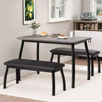 Ensemble de salle à manger 3 pièces, Table de cuisine rectangulaire en bois avec 2 bancs rembourrés, Ensemble de dînette de style ferme peu encombrant