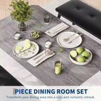 Ensemble de salle à manger 3 pièces, Table de cuisine rectangulaire en bois avec 2 bancs rembourrés, Ensemble de dînette de style ferme peu encombrant