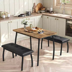 Ensemble de salle à manger 3 pièces, Table de cuisine rectangulaire en bois avec 2 bancs rembourrés, Ensemble de dînette de style ferme peu encombrant