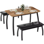 Ensemble de salle à manger 3 pièces, Table de cuisine rectangulaire en bois avec 2 bancs rembourrés, Ensemble de dînette de style ferme peu encombrant