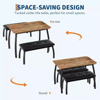 Ensemble de salle à manger 3 pièces, Table de cuisine rectangulaire en bois avec 2 bancs rembourrés, Ensemble de dînette de style ferme peu encombrant