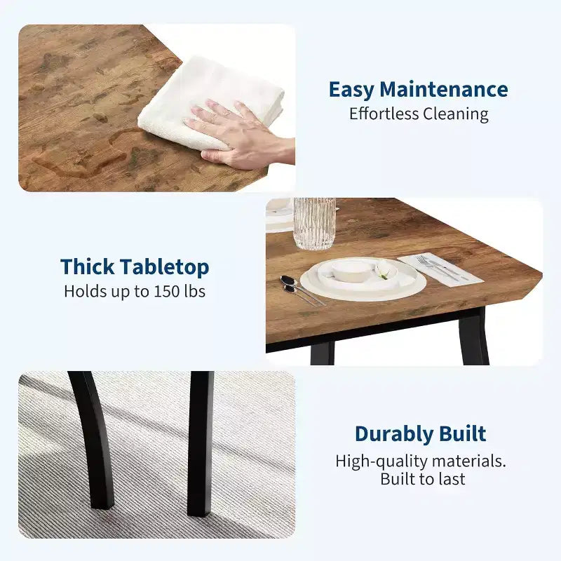 Ensemble de salle à manger 3 pièces, Table de cuisine rectangulaire en bois avec 2 bancs rembourrés, Ensemble de dînette de style ferme peu encombrant