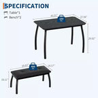 Ensemble de salle à manger 3 pièces, Table de cuisine rectangulaire en bois avec 2 bancs rembourrés, Ensemble de dînette de style ferme peu encombrant