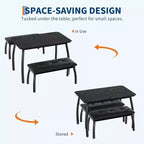 Ensemble de salle à manger 3 pièces, Table de cuisine rectangulaire en bois avec 2 bancs rembourrés, Ensemble de dînette de style ferme peu encombrant